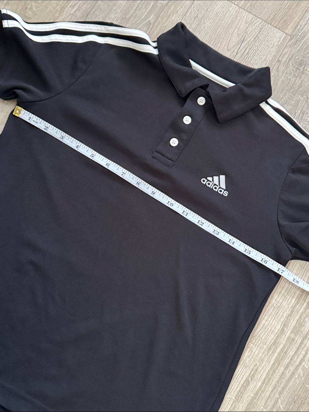 adidas Boys Black Polo with White Shoulder Stripes Size M (10/12) - Picture 6 of 7